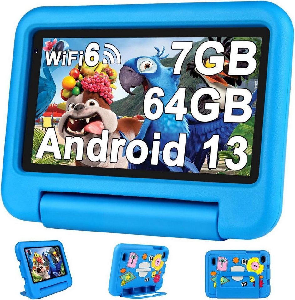 Oangcc Tablet (7", 64 GB, Android 13, Kinder Tablets Fhd Wifi Kindersicherung Kid Proof Eva Case) von Oangcc