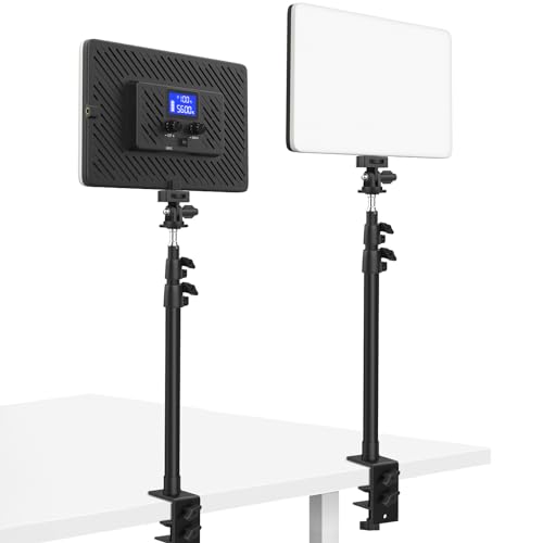 Obeamiu 2 Pack Fotografie Beleuchtung Kit, Eingebaut 8000mAh, Stufenlos Dimmbar 2500-8500K Led Panel Licht, Studio-Stream-Licht für Videoaufnahmen/Spiele-Streaming/Portrait, 115cm Kamera-Tischstativ von Obeamiu