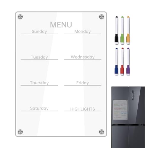 Obesntln Trocken abwischbares Whiteboard für den Kühlschrank, klares Planungs-Whiteboard | Magnetische, trocken abwischbare Tafel für die Planung, wiederverwendbar - Multifunktionales von Obesntln