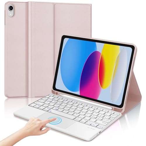 Occtingkind Tastatur für iPad 10 Generation 2022, Hülle mit Tastatur für iPad 10 10,9 Zoll, Cover Touchpad Bluetooth-Tastatur magnetisch abnehmbar QWERTY Italienisch für iPad 10 Gen 10,9 Zoll, Rosa von Occtingkind