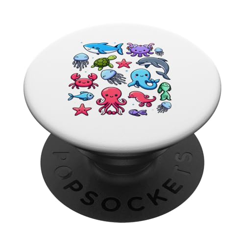 Bunte Meerestiere für Kinder, niedliche Meerestiere PopSockets Klebender PopGrip von Oceanic Biodiversity Marine Life Clothing for Kids