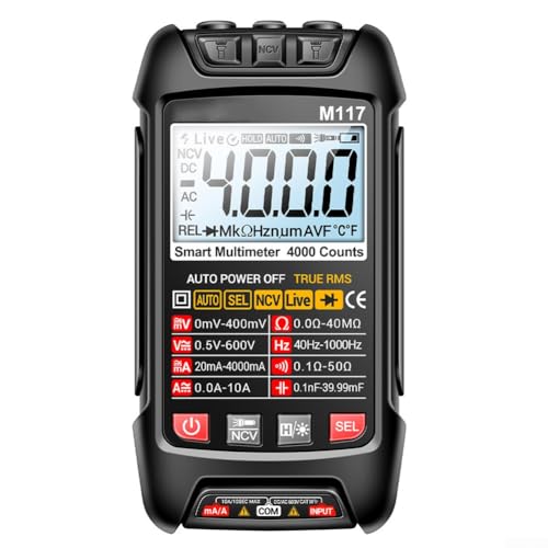 Digitales Multimeter, hochpräzises, multifunktionales automatisches Messgerät mit Dual-Taschenlampen, hintergrundbeleuchtetem Bildschirm, intelligenter Sicherungsschutz (schwarz) von Oceanlend