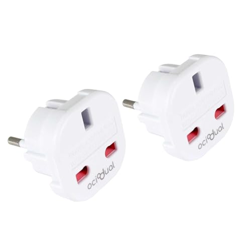 OcioDual 2X UK zu Europäischer Stecker Adapters, Reisestecker Adapter, Typ G zu Typ E und F Stecker, Modell YD-9625, 221V/13A Weiß, 3-Pin zu 2-Pin Konverter, CE/RoHS Zertifizierung von OcioDual