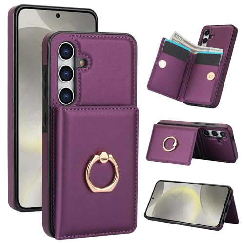 Handyhülle für Samsung Galaxy A55 5G / 4G [RFID Schutz] Hülle PU Leder Klappbare Geldbeutel mit 360° Drehbarer Ring Halter Ständer Schutzhülle Wallet [Kartenfach] Handytasche Case -Dunkelviolett von Oduio