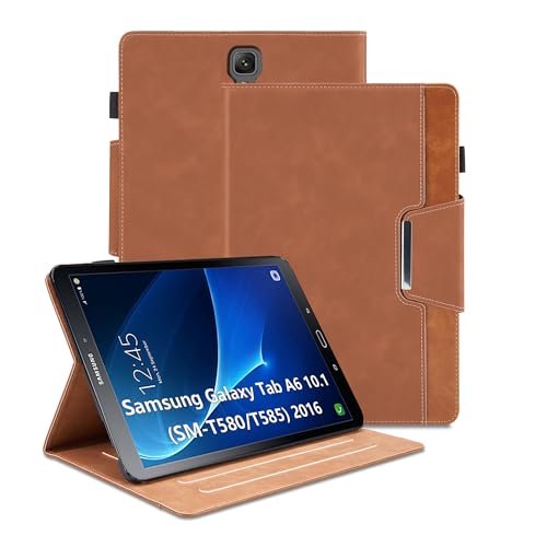 Hülle für Samsung Galaxy Tab A6 10.1 Zoll 2016 SM-T580/T585, PU Leder Multi-Winkel Ständer Folio Schutzhülle Case mit Kartentasche und Auto Schlaf/Wach Smart Cover, Braun von Oduio