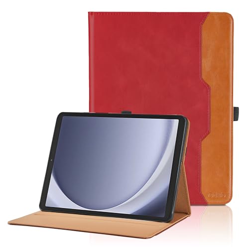 Hülle für Samsung Galaxy Tab A9 8.7 Zoll (SM-X110 / SM-X115) 2023 Leder Schutzhülle mit Tasche und Stifthalter, Multi-Winkel Folio Case Funktion Smart Cover mit Stand Funktion - Rot von Oduio