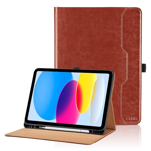 Hülle für iPad 10. Generation 2022 10, 9 Zoll Leder Schutzhülle mit Tasche und Stifthalter, Auto Schlaf/Aufwach Funktion Smart Cover mit Stand Funktion für iPad 10th Gen 10.9'' - Braun von Oduio