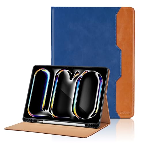 Hülle für iPad Pro 11 Zoll Hülle M4 2024 PU Leder Schutzhülle mit Tasche und Stifthalter, Auto Schlaf/Aufwach Funktion Smart Cover mit Stand Funktion - Blau von Oduio