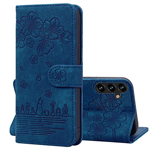Oduio Handyhülle für Samsung Galaxy A14 4G/5G Handytasche Leder Ständer Kartenfach Schutzhülle mit Magnetisch Klapphülle Case für Galaxy A14 4G/5G Tasche, Blaue Katze von Oduio
