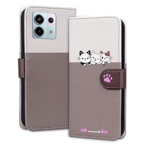 Oduio Handyhülle für Xiaomi Redmi Note 13 Pro 5G/ Poco X6 5G Hülle Premium PU Leder Flip Case Klappbare Stoßfeste Magnetische mit Kartenfächern und Standfunktion Handytasche, Hellgrau Katze von Oduio