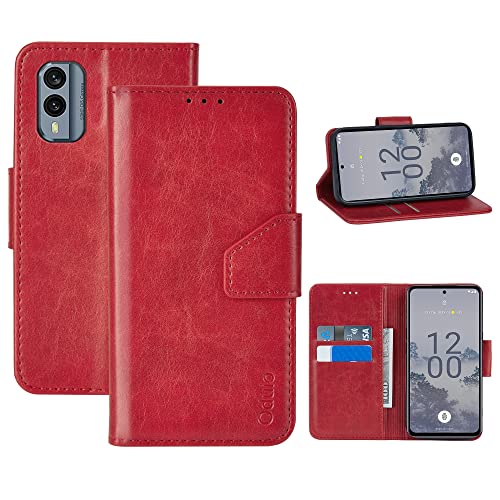 Oduio Hülle Nokia X30 5G, Handytasche mit Standfunktion Magnetverschluss PU Lederhülle Handyhülle Flip Case [RFID Schutz] [Stoßfeste ] - Rot von Oduio