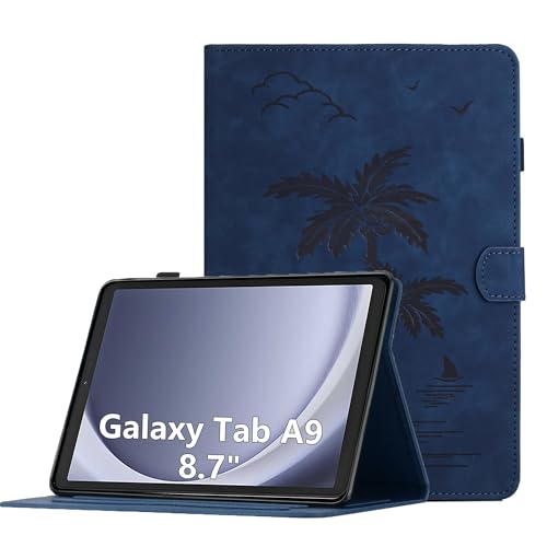 Oduio Hülle für Samsung Galaxy Tab A9 8.7 Zoll (SM-X110 / SM-X115) 2023 Premium PU Leder Multi-Winkel Folio Schutzhülle mit Kartenschlitz und Stand Funktion, Marineblau von Oduio