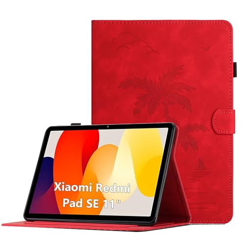 Oduio Hülle für Xiaomi Redmi Pad SE 11 Zoll, Premium PU Leder Multi-Winkel Folio Schutzhülle mit Kartenschlitz und Auto Schlaf/Wach Funktion für Redmi Pad SE, Rot von Oduio