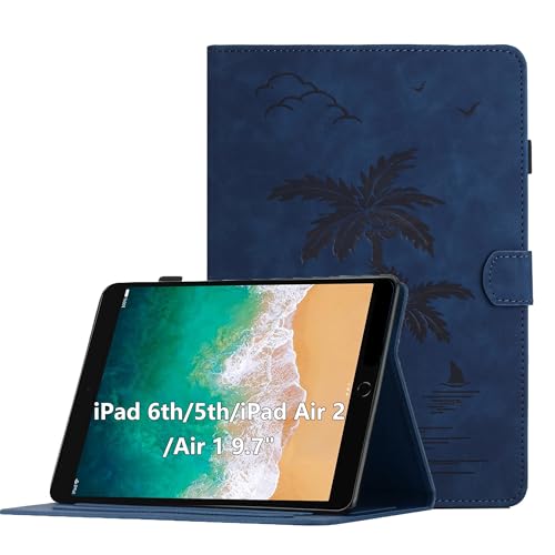 Oduio Hülle für iPad 9.7 Zoll 2018/2017(6./5.Generation), Premium PU Leder Multi-Winkel Folio Schutzhülle mit Kartenschlitz und Auto Schlaf/Wach Funktion für iPad 5/6/Air 2/Air 1, Marineblau von Oduio