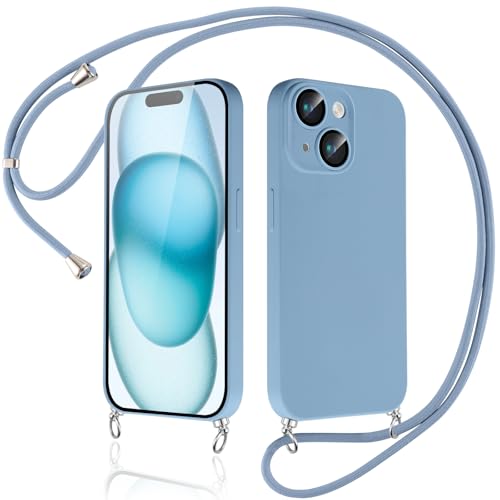 Oelrstfe Handykette Handyhülle für iPhone 15 6.1" Hülle mit Band, Ultra Dünn Weich TPU Silikon Phone Case mit Kette Kordel zum Umhängen Necklace Stoßfest Schutzhülle Lanyard Cover mit iPhone15, Blau von Oelrstfe