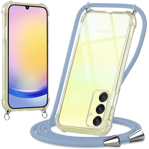 Oelrstfe Handykette Hülle mit Band für Samsung Galaxy A25, Handyband zum Umhängen Handy Umhängeband Transparent TPU Stoßfest Silikon Handyhülle mit Kette für Samsung A25, Blau von Oelrstfe