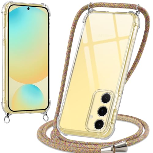 Oelrstfe Handykette Hülle mit Band für Samsung Galaxy S24 FE 5G, Handyband zum Umhängen Handy Umhängeband Transparent TPU Stoßfest Silikon Handyhülle mit Kette für Samsung S24FE, Gelb von Oelrstfe