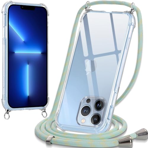 Oelrstfe Handykette Hülle mit Band für iPhone 13 Pro Max, Handyband zum Umhängen Handy Umhängeband Transparent TPU Stoßfest Silikon Handyhülle mit Kette für iPhone 13Pro Max, Grün von Oelrstfe