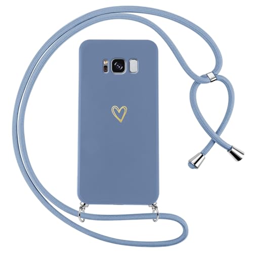 Oelrstfe Handykette für Samsung Galaxy S8 Hülle mit Band Herz Motiv Handyhülle für zum Umhängen Silikon Stoßfest Ultra Dünn Weich Schutzhülle mit Kordel Necklace Kette Love Muster Case,Blau von Oelrstfe