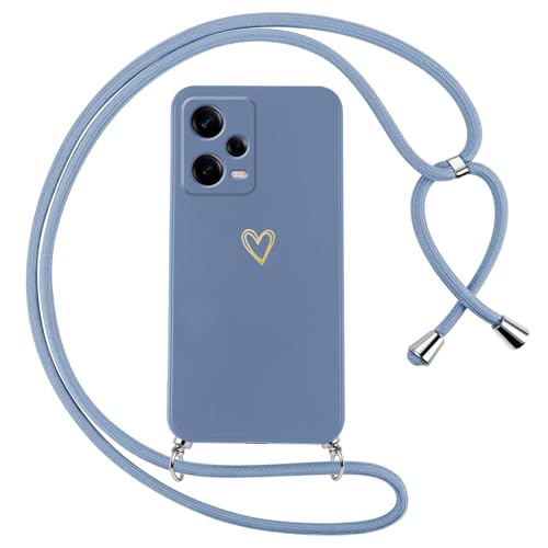 Oelrstfe Handykette für Xiaomi Redmi Note 12 Pro 5G Hülle mit Band Herz Motiv Handyhülle für zum Umhängen Silikon Stoßfest Ultra Dünn Weich Schutzhülle mit Kordel Necklace Kette Love Muster Case,Blau von Oelrstfe