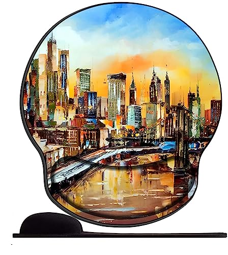 Mauspad mit Gelkissen - 26x23cm - Mousepad Ergonomisches mit Handauflage für schonende Handgelenk Haltung für das Home Office,Arbeiten,Lernen-Abstraktes New York City von OfFsum