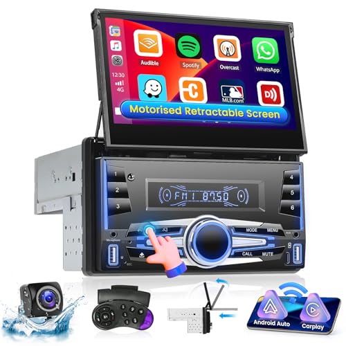 Ohradio 2-DIN Autoradio mit Motorisiertem, Versenkbarem 7-Zoll-Bildschirm, Bluetooth-Radio mit Wireless Carplay und Wireless Android Auto Mirro Link USB FM-Radio Rückfahrkamera + MIC von Ohradio