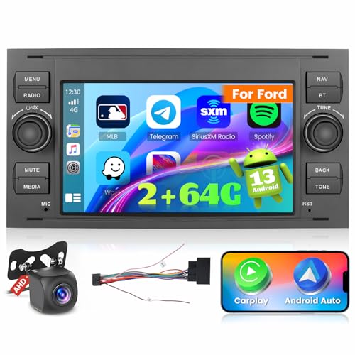 Ohradio 2G+64G Autoradio für Ford Focus Transit Fiesta Galaxy Mondeo Fusion Kuga C-Max S-Max 7 Zoll Radio Android mit Wireless Carplay Android Auto GPS Radio FM/RDS WiFi+Rückfahrkamera+MIC (Schwarz) von Ohradio