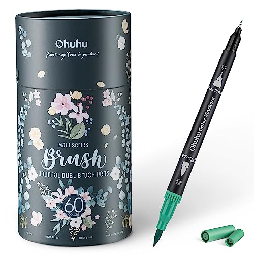 Ohuhu Dual Brush Pen Set, 60 Filzstifte Doppelseitig Pinselstifte Aquarell Marker Fineliner Set für Kalligraphie Handlettering Manga Journal, Filzstifte für Erwachsene, Maui-Serie, Schwarz von Ohuhu