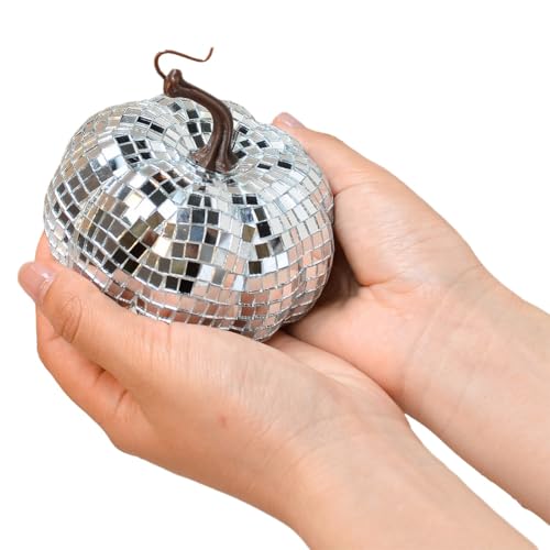 Ohulelks Silberne Verspiegelte Discokugel, Discokugel in Kürbisform, Geeignet für DJ-Clubpartys, Reflektierende Halloween-Kürbiskugel 10 cm Ohulelks Silberne Verspiegelte Discokugel, Discokugel in Kürbisform, Geeignet für DJ-Clubpartys, Reflektierende Halloween-Kürbiskugel 10 cm von Ohulelks