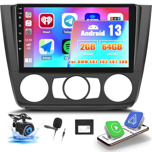 OiLiehu 2G+64G Android 13 Autoradio 2din Carplay Android Auto für BMW 1 Series E87 E81 E82 E88 2004-2011 Autoradio Mit Bildschirm 9 Zoll mit Mirror Link/EQ/Bluetooth/SWC/FM RDS/WiFi/GPS/Rückfahrkamera von OiLiehu