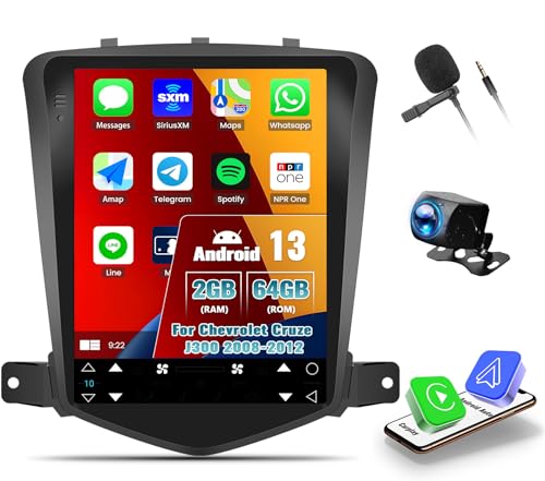 OiLiehu 2G+64G Android 13 Doppel Din Radio für Chevrolet Cruze J300 2008-2012 Carplay Android Auto Autoradio Mit Bildschirm 9.7 Zoll mit Mirror Link/EQ/Bluetooth/SWC/FM RDS/WiFi/GPS/Rückfahrkamera von OiLiehu