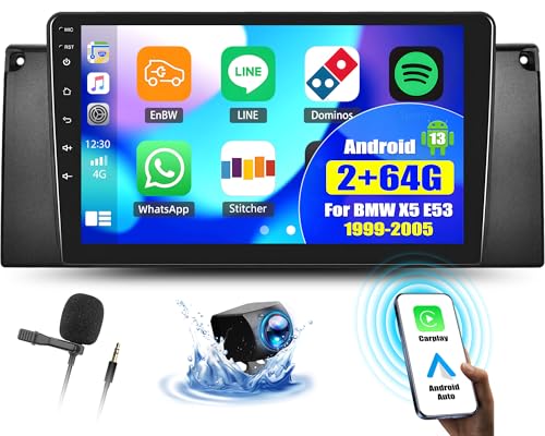 OiLiehu 2G+64G Android 13 Radio 2din Carplay Android Auto für BMW X5 E53 1999-2005 Autoradio Mit Bildschirm 9 Zoll Display Autoradio mit Mirror Link/EQ/Bluetooth/SWC/FM RDS/WiFi/GPS/Rückfahrkamera OiLiehu 2G+64G Android 13 Radio 2din Carplay Android Auto für BMW X5 E53 1999-2005 Autoradio Mit Bildschirm 9 Zoll Display Autoradio mit Mirror Link/EQ/Bluetooth/SWC/FM RDS/WiFi/GPS/Rückfahrkamera von OiLiehu