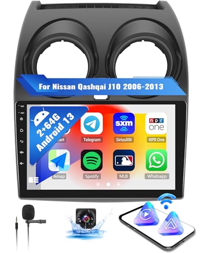 OiLiehu 2G+64G Carplay Android Auto Android 13 Doppel Din Radio für Nissan Qashqai J10 2006-2013 Autoradio Mit Bildschirm 9 Zoll Autoradio Unterstützung Equalizer/Bluetooth/FM RDS/WiFi/GPS von OiLiehu