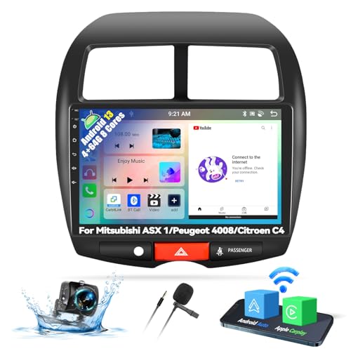 OiLiehu 4+64G 8 Kern Android 13 Doppel Din Radio CarPlay Android Auto für Mitsubishi ASX 1/Peugeot 4008/Citroen C4 Autoradio Mit Bildschirm 10.1'‘ Unterstützung Bluetooth GPS FM RDS WiFi DSP/EQ von OiLiehu