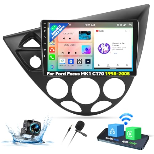 OiLiehu 4+64G 8 Kern Android 13 Doppel Din Radio Carplay Android Auto Bluetooth Autoradio Mit Bildschirm 9 Zoll für Ford Focus MK1 C170 1998-2005 mit Mirror Link WiFi GPS FM RDS DSP EQ Rückfahrkamera von OiLiehu