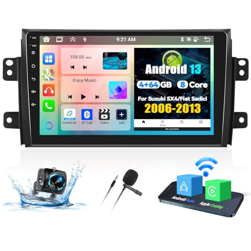 OiLiehu 4+64G 8 Kern Android 13 Radio 2din für Suzuki SX4/Fiat Sedici 2006-2013 CarPlay Android Auto Autoradio Mit Bildschirm 9 Zoll Unterstützung Bluetooth GPS FM RDS WiFi DSP/EQ+Rückfahrkamera von OiLiehu