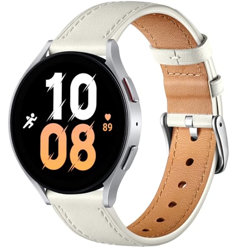 Oielai 20mm Band Kompatibel mit Samsung Galaxy Watch 7 Armband/Galaxy Watch 6/6 Classic/Galaxy Watch 5/5 Pro, Leder Ersatzarmband für Galaxy Watch 4/Galaxy Watch 4 Classic, Elfenbein von Oielai