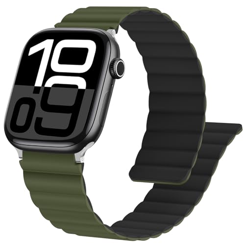 Oielai Magnet Armband Kompatibel mit Apple Watch Armband 46mm 49mm 45mm 44mm 42mm, Doppelseitige Tragbare Magnete Ersatzband für iWatch Series 10 9 8 7 6 5 4 3 2 1 SE Ultra, Grün Schwarz von Oielai