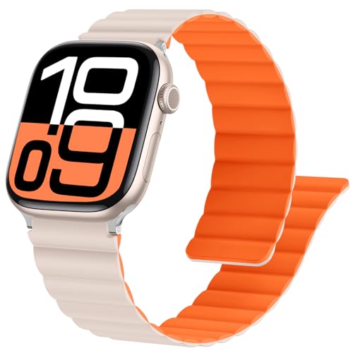 Oielai Magnet Armband Kompatibel mit Apple Watch Armband 46mm 49mm 45mm 44mm 42mm, Doppelseitige Tragbare Magnete Ersatzband für iWatch Series 10 9 8 7 6 5 4 3 2 1 SE Ultra, Orange Polarstern von Oielai