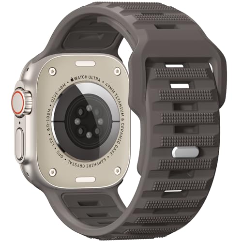 Oielai Sportarmband Kompatibel mit Apple Watch Ultra 2/Ultra Armband, 49mm 46mm 45mm 44mm 42mm für Herren, 26 mm Breites Weiches Silikonarmband für iWatch 10 9 8 7 6 5 4 3 2 1 SE, OliveGrau/KaffeeGrau von Oielai