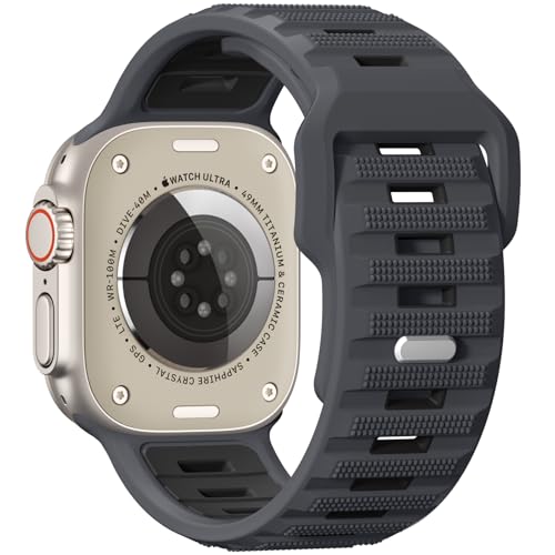 Oielai Sportarmband Kompatibel mit Apple Watch Ultra 2/Ultra Armband, 49mm 46mm 45mm 44mm 42mm für Herren, 26 mm Breites Weiches Silikonarmband für iWatch 10 9 8 7 6 5 4 3 2 1 SE, Anthrazit/Schwarz von Oielai