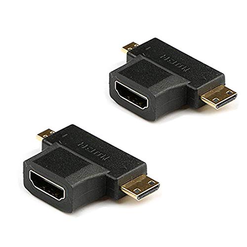 Oiyagai 2 Stück 2-in-1 Mini HDMI und Micro HDMI Stecker zu HDMI Buchse Adapter Vergoldet für Smartphones, Tablets und Kameras von Oiyagai