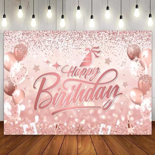 Alles Gute zum Geburtstag Party Dekoration Banner Hintergrund Rosa Rose Gold Blaugrün Lila Blau Hintergrund für Kinder Mädchen Jungen Vinyl 210X150cm von OkGoooDYY