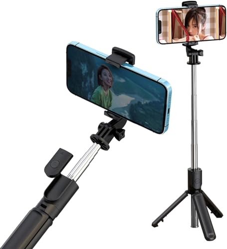 3-in-1 Selfie Stick Stativ passend für Samsung M04 M13 F13 M13 M53 M23 M33 A13 4G 5G tragbares ausziehbares Telefonstativ aus Edelstahl mit Abnehmbarer kabelloser Fernbedienung und Ständer von Okaymobile