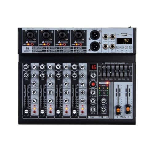 Okeeyseda 4-Kanal-Audiomixer Digitalmixer Soundkarte Mikrofon Live-Übertragung Computeraufnahme DJ-Audioausrüstung EU-Stecker von Okeeyseda