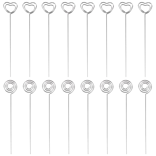 Okeeyseda 60 Stuecke Metall Draehte Memo Clip Hinweis Kartenhalter Tischnummer Clip Foto Stand fuer Hochzeitstorte Kuchen, Runde und Herzform, Silbrig von Okeeyseda