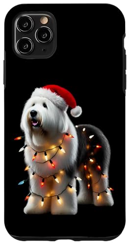 Hülle für iPhone 11 Pro Max Old English Sheepdog Weihnachtsmütze, Weihnachtsbeleuchtung, Hundebesitzer von Old English Sheepdog Christmas Products