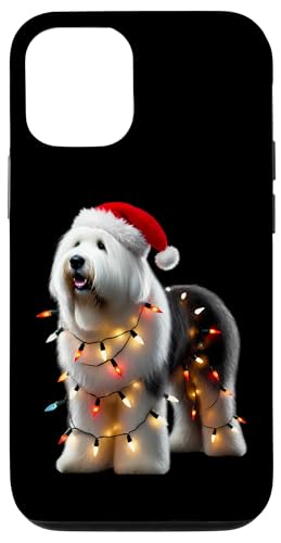 Hülle für iPhone 12/12 Pro Old English Sheepdog Weihnachtsmütze, Weihnachtsbeleuchtung, Hundebesitzer von Old English Sheepdog Christmas Products