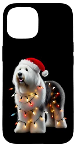 Hülle für iPhone 15 Old English Sheepdog Weihnachtsmütze, Weihnachtsbeleuchtung, Hundebesitzer von Old English Sheepdog Christmas Products