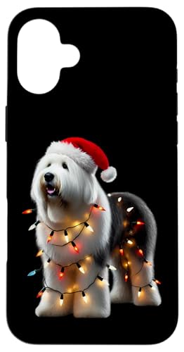 Hülle für iPhone 16 Plus Old English Sheepdog Weihnachtsmütze, Weihnachtsbeleuchtung, Hundebesitzer von Old English Sheepdog Christmas Products